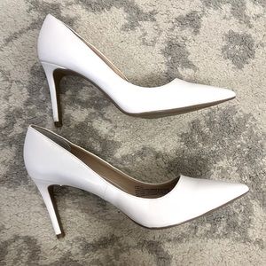 “Pure Navy” white heels